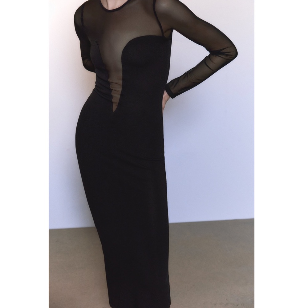 Zara SEMI-SHEER DETAIL KNIT DRESS - Picture 7 of 16
